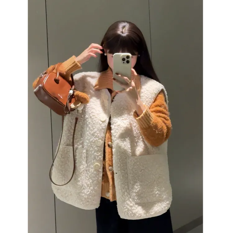 【 PAOMIAN 】泰迪绒软糯毛毛马甲秋冬宽松花朵绒无袖坎肩背心马夹短款上衣百搭