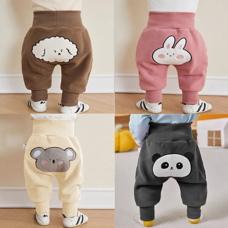 婴儿奥利绒裤子秋冬季宝宝大屁屁加厚裤子童装男高腰pp裤护肚秋装