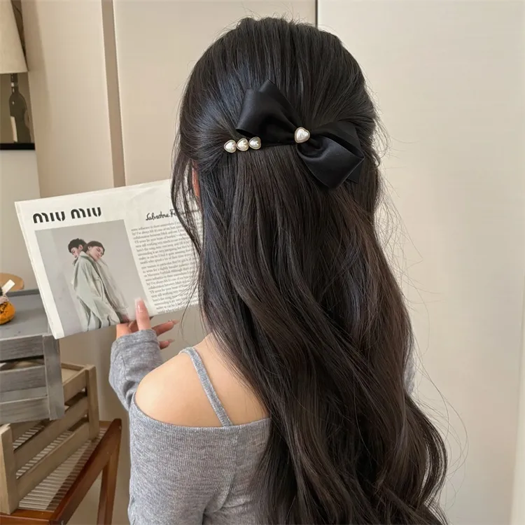 简约纱质日韩风蝴蝶结刘海发夹爱心夹弹簧顶夹女