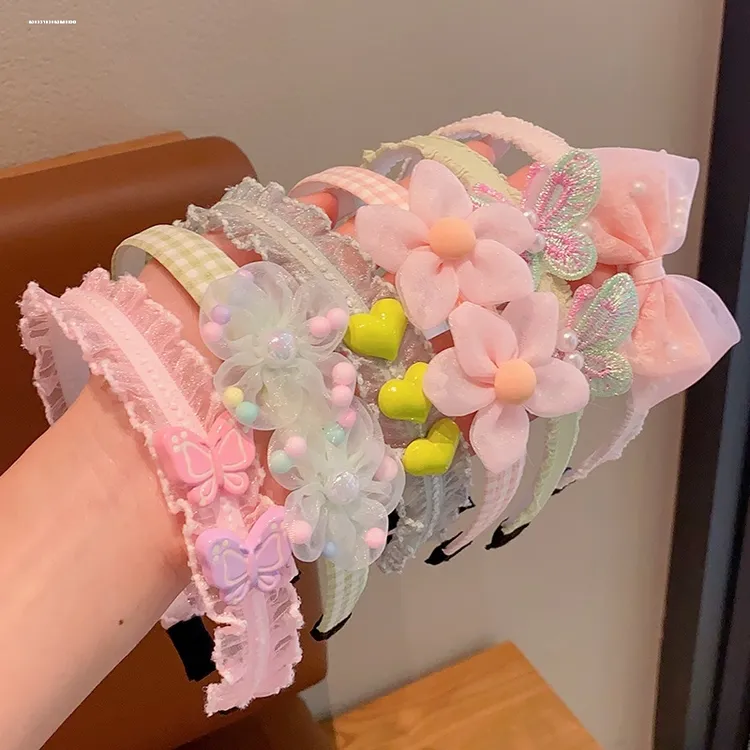 温柔发卡甜美儿童蝴蝶结发箍可爱发饰气质小花小女孩夏季彩色卡通