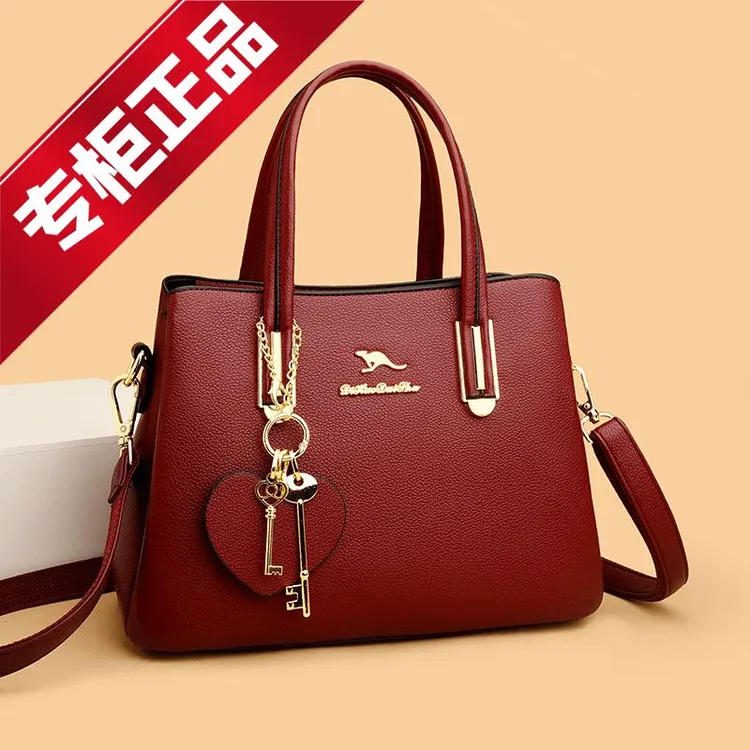 袋鼠女包正品真皮婚包女新娘大容量红色包包婚宴婆婆手提包妈妈包