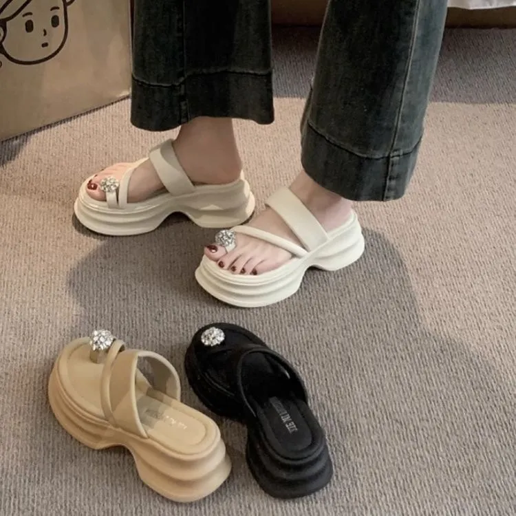 小众人字拖夹脚新款厚底外穿外出百搭凉拖鞋女松糕夹趾鞋感鞋子