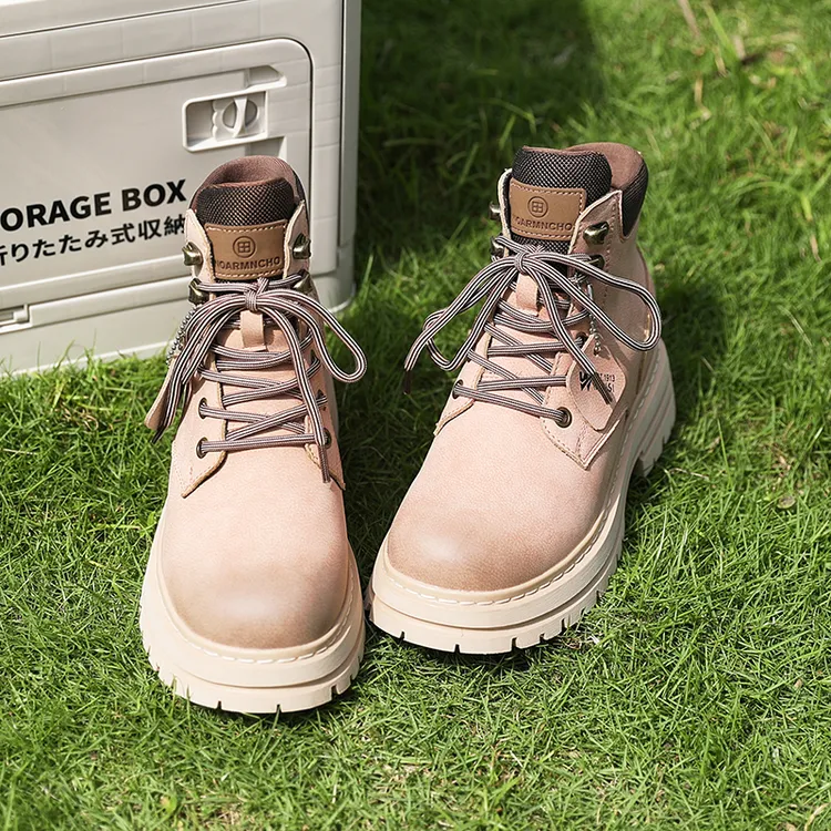 真皮马丁靴女2024新款大黄靴女靴秋季爆款系带增高登山靴子户外