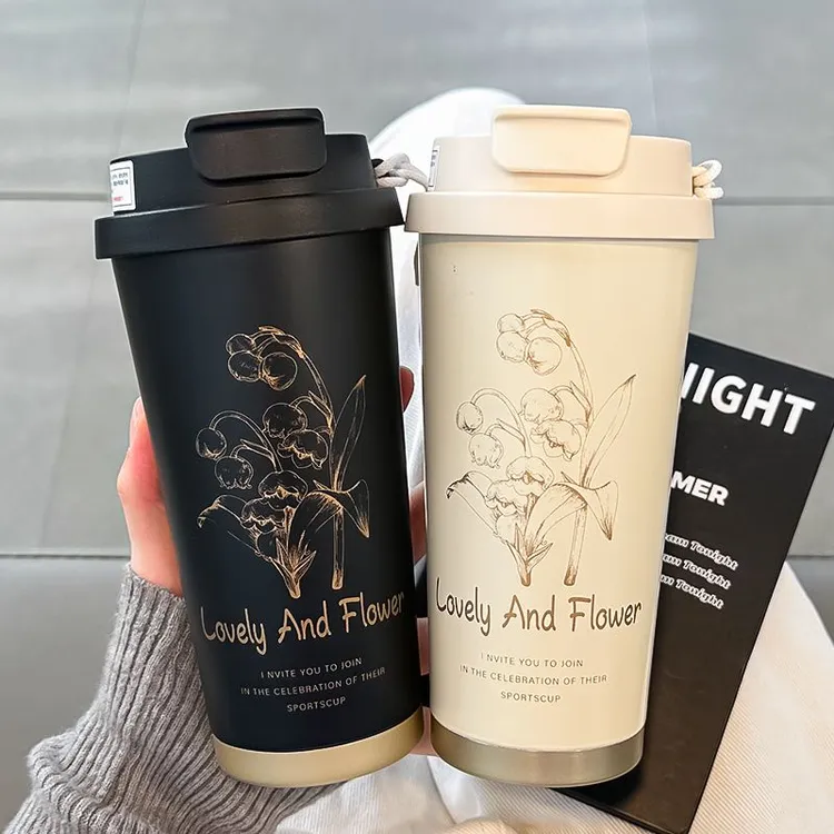 芙劳尔高颜值咖啡保温杯双饮水杯女生大容量夏季带吸管随行杯子男