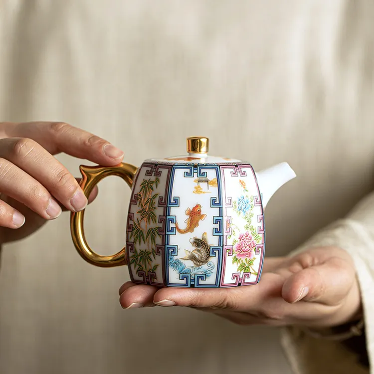 家用茶壶陶瓷泡茶壶珐琅彩描金礼盒装大容量轻奢创意精致