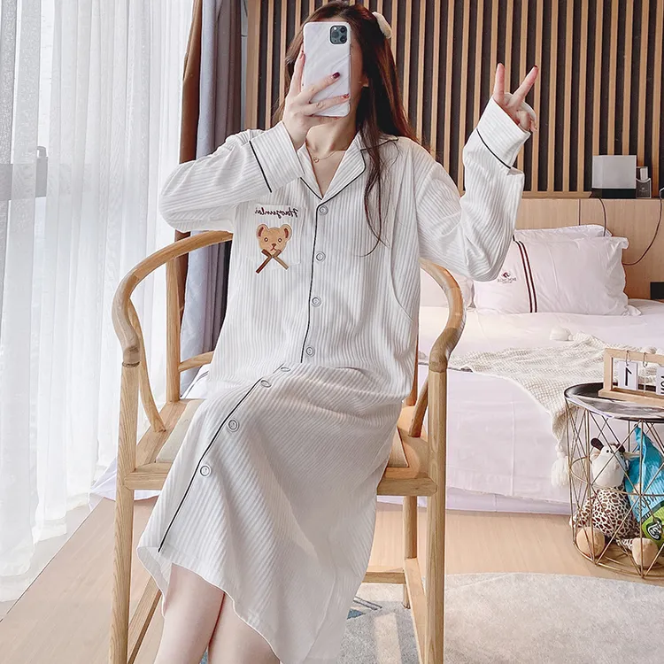 带胸垫哺乳睡裙纯棉100%全棉春秋月子待产裙产妇夏季薄款孕妇睡衣