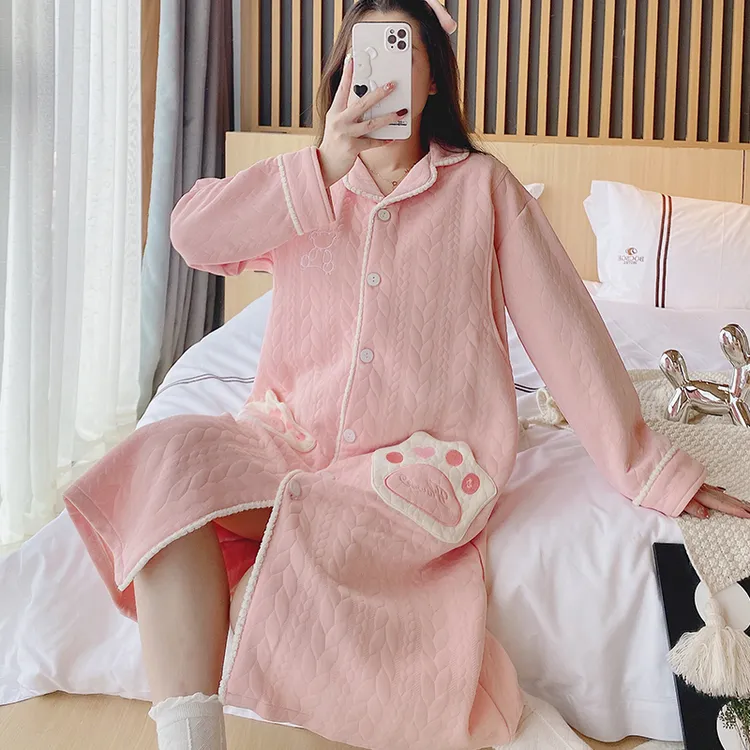 带胸垫哺乳睡裙春秋冬季空气棉孕妇睡衣入院产妇月子待产裙家居服