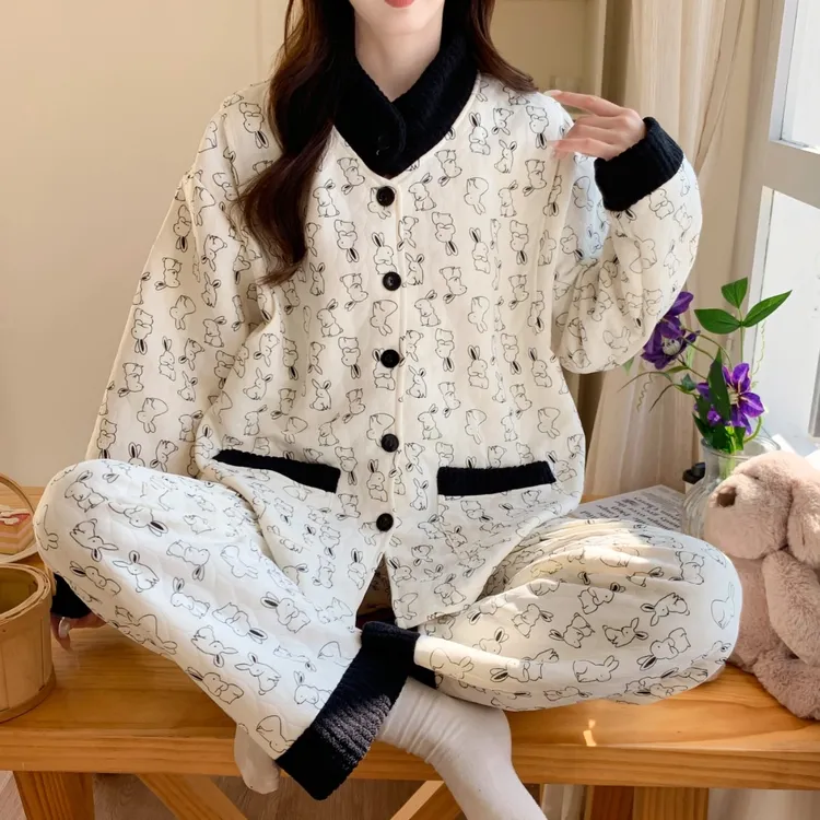 带胸垫秋冬款月子服空气棉孕妇期哺乳睡衣冬季产妇产后家居服冬天