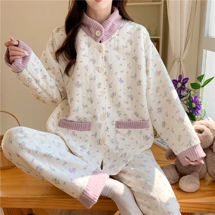 带胸垫孕妇睡衣冬季哺乳产后月子服秋冬款产妇家居喂奶空气棉冬天