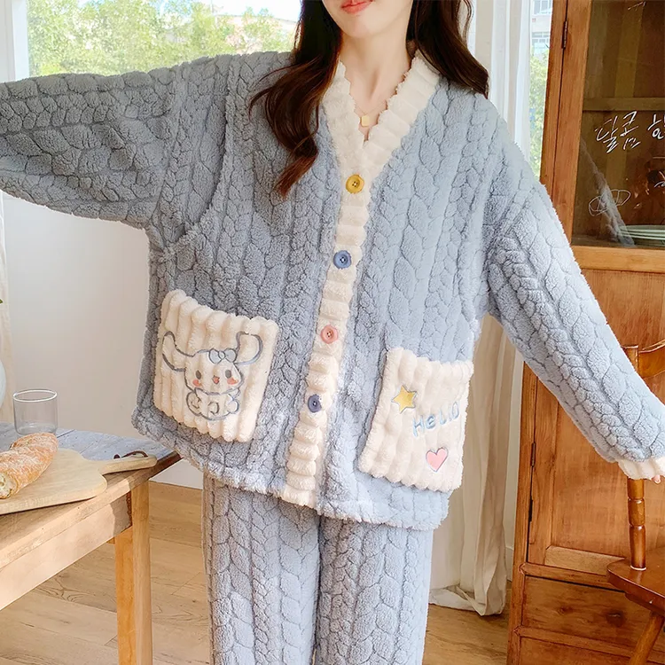 冬天月子服珊瑚绒产妇孕妇睡衣秋冬加厚加绒产后哺乳家居服可外穿