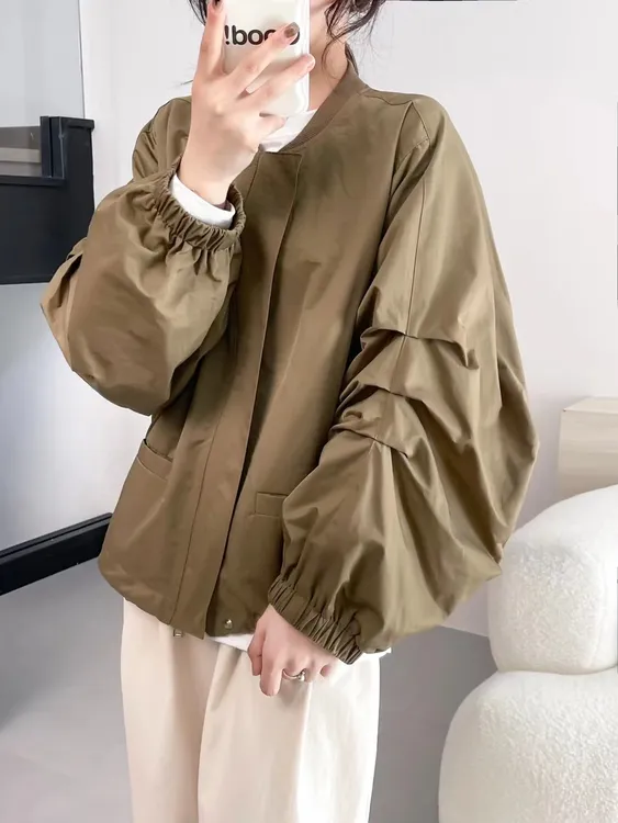 休闲夹克外套2023韩版时尚简约小众设计下摆抽绳宽松百搭休闲外套
