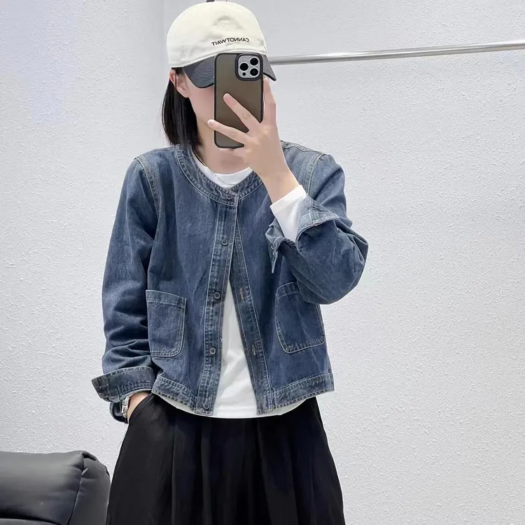 欧货两口袋秋季短款时尚牛仔外套水洗韩版百搭休闲宽松复古外套