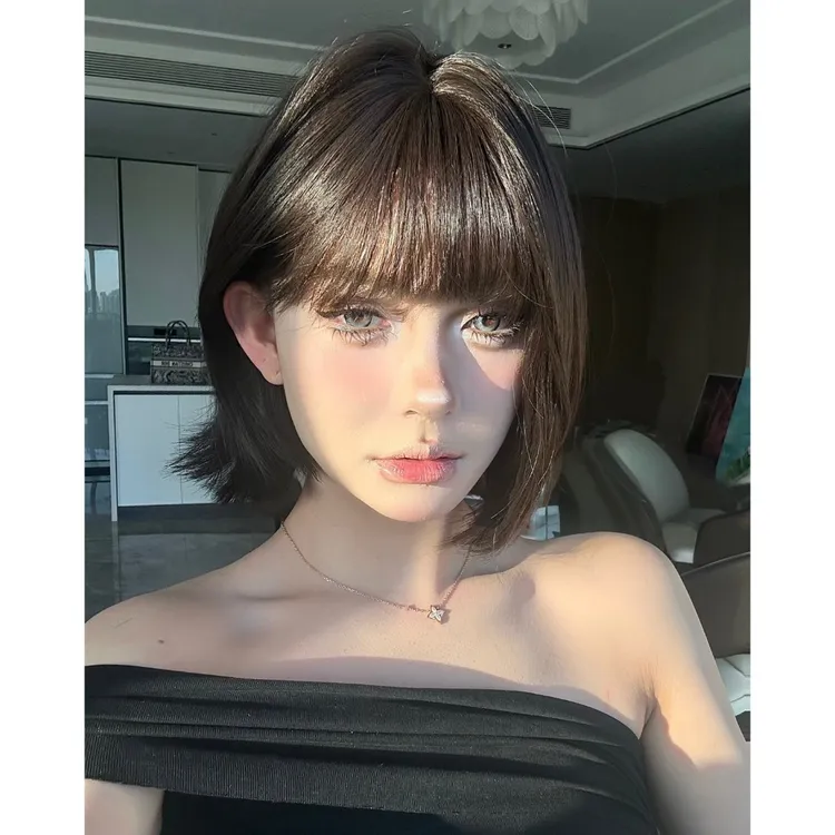 KuKu专属【暴走萝莉】假发时尚减龄空气刘海外翻短发假发女款全头套