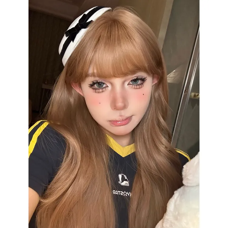 kuku专属【无糖牛乳】假发女长卷发自然透气空气刘海假发女款全头套