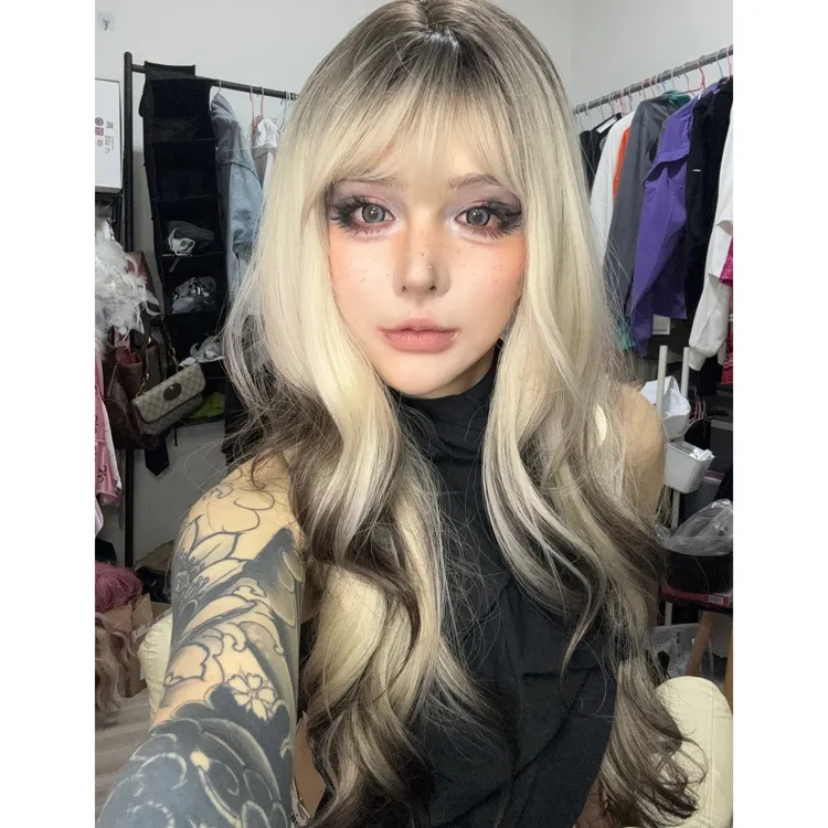 Mc专属【美式辣妹】渐变挑染长卷发画染个性爆顶渐变色假发女全头套