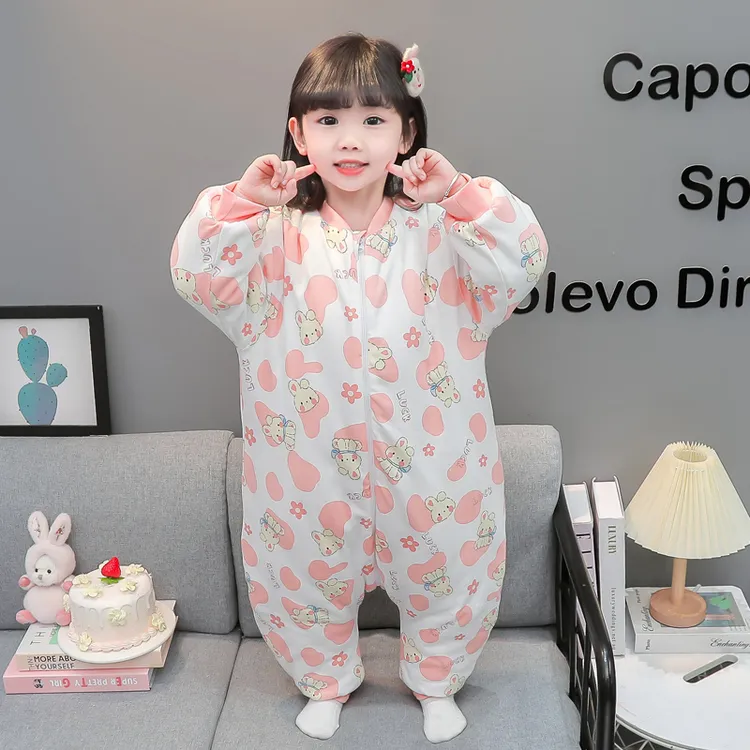 婴儿睡袋秋冬加厚新款宝宝睡袋分腿防踢被儿童连体睡衣小孩家居服