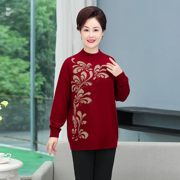 中老年加肥加大毛衣胖妈妈200斤针织打底宽松老人秋冬女装阔太太