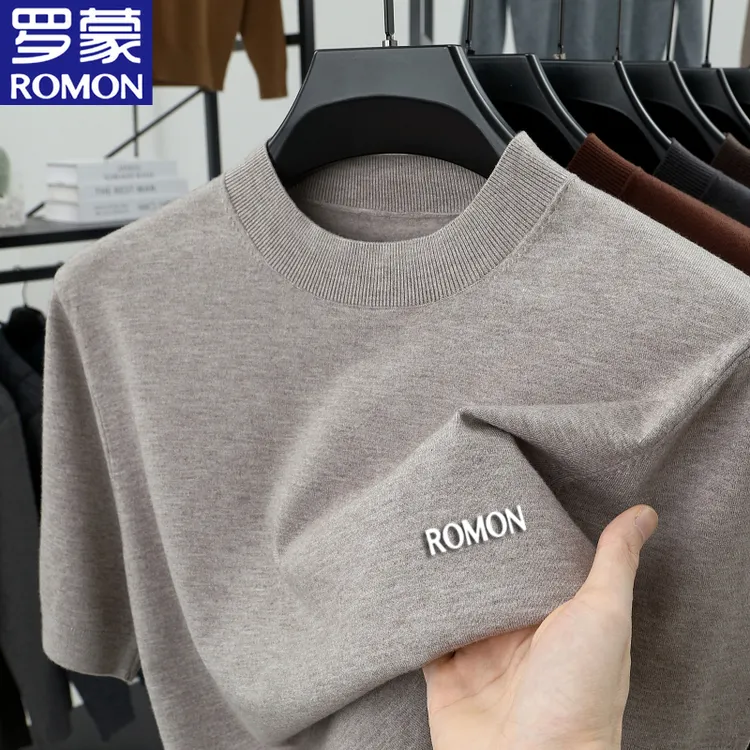 罗蒙专柜正品春秋新款羊毛衫男士短袖针织衫时尚休闲打底衫毛衣男