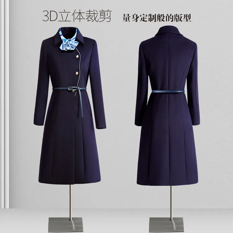 职业呢子大衣女秋冬款收腰加厚毛呢外套物业客服工装珠宝店工作服