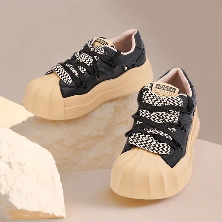 HONGU/红谷时尚百搭厚底系带波浪贝壳鞋
