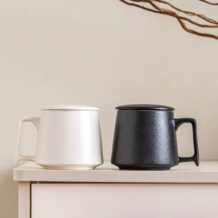 马克杯陶瓷带盖定制松弛感家用办公酒店喝水杯子男女磨砂简约早餐