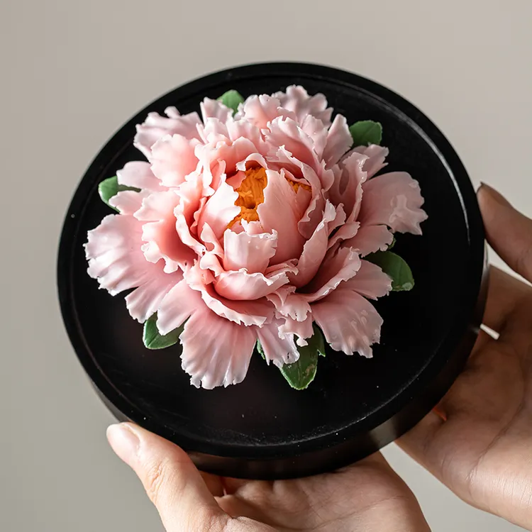 手工陶瓷手捏牡丹花朵 仿真花摆件客厅装饰家居用品花技艺伴手礼