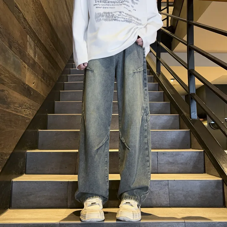 NINEDAO/玖岛2024新款美式潮牌牛仔裤裤子男生青少年百搭情侣长裤