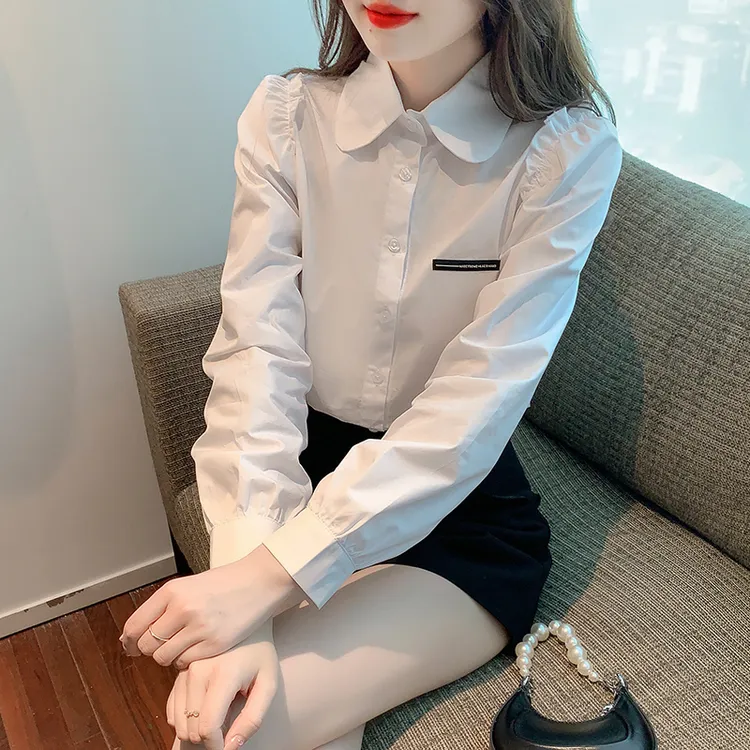2025春秋新款时尚气质百搭娃娃领衬衫女士白色衬衣高级感小众上衣