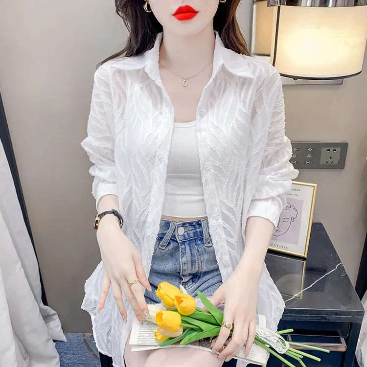 夏轻薄透气长袖衬衫女士气质通勤防晒衫洋气百搭宽松防晒衣空调衫