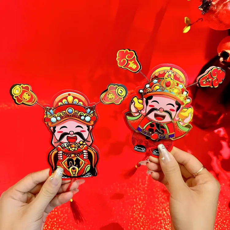 【新款】可爱财神爷摇耳朵立体磁吸冰箱贴新年喜庆烫金财神挂件装饰