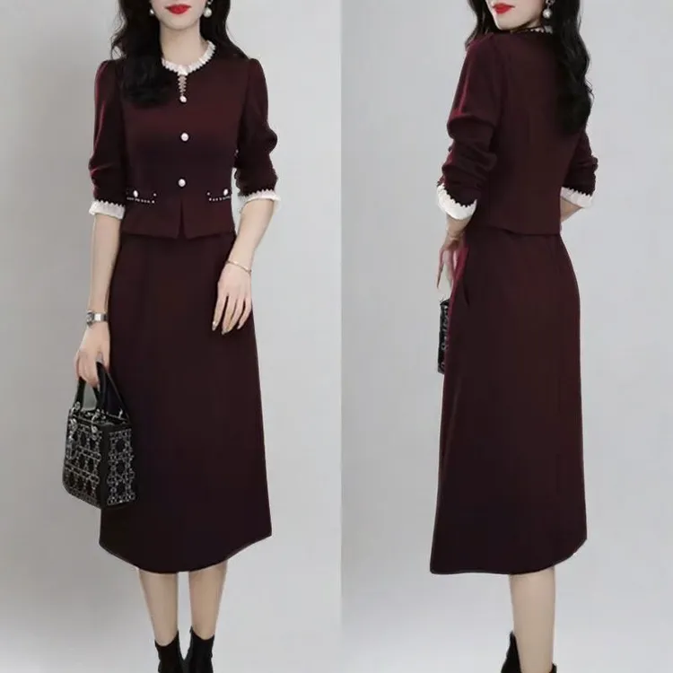 法式小香风长袖连衣裙2025秋季新款设计感修身显瘦假两件A字裙潮