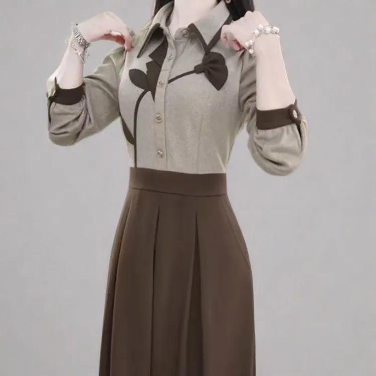 时尚设计感长袖连衣裙女2025秋季新款气质显瘦假两件POLO领a字裙