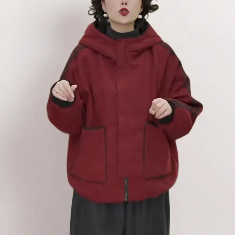 时尚简约百搭两面穿棉服女2026秋冬新款设计感大口袋连帽棉衣外套