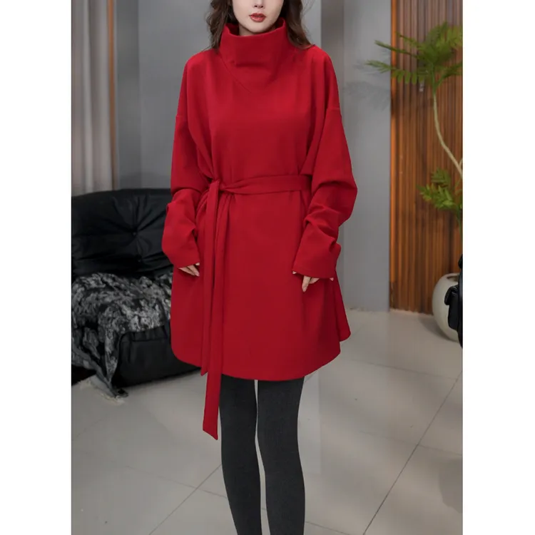 2026秋冬新款长袖高领T恤女气质宽松显瘦中长款休闲百搭上衣小衫