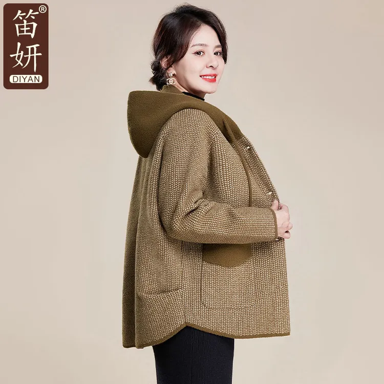 中年妈妈秋装呢子外套2024新款50多岁中老年女秋冬季时尚加厚上衣