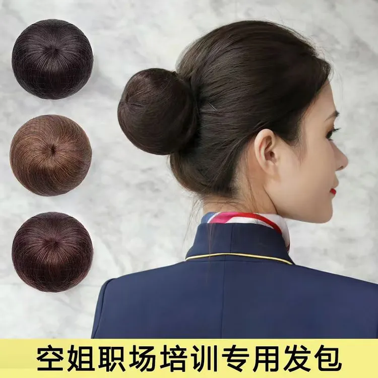 网红假发丸子头假发圈女空姐乘务员短发盘发花苞头花气质假发发包