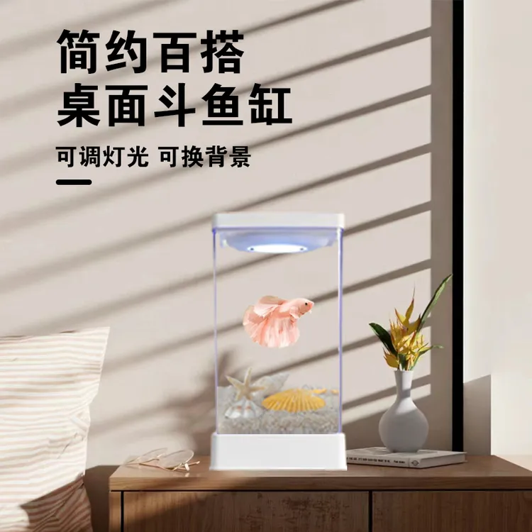斗鱼缸高清透明泰国桌面观赏专用带USB开关渐变灯微景观生态鱼缸