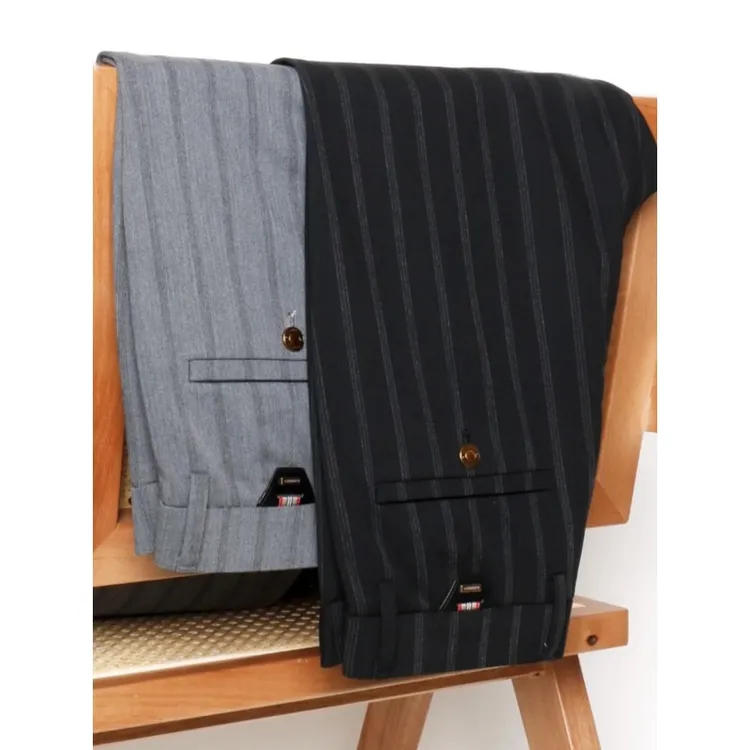 24年夏季新款男裤高端定制竖条纹轻奢直筒休闲裤男士修身裤子弹力