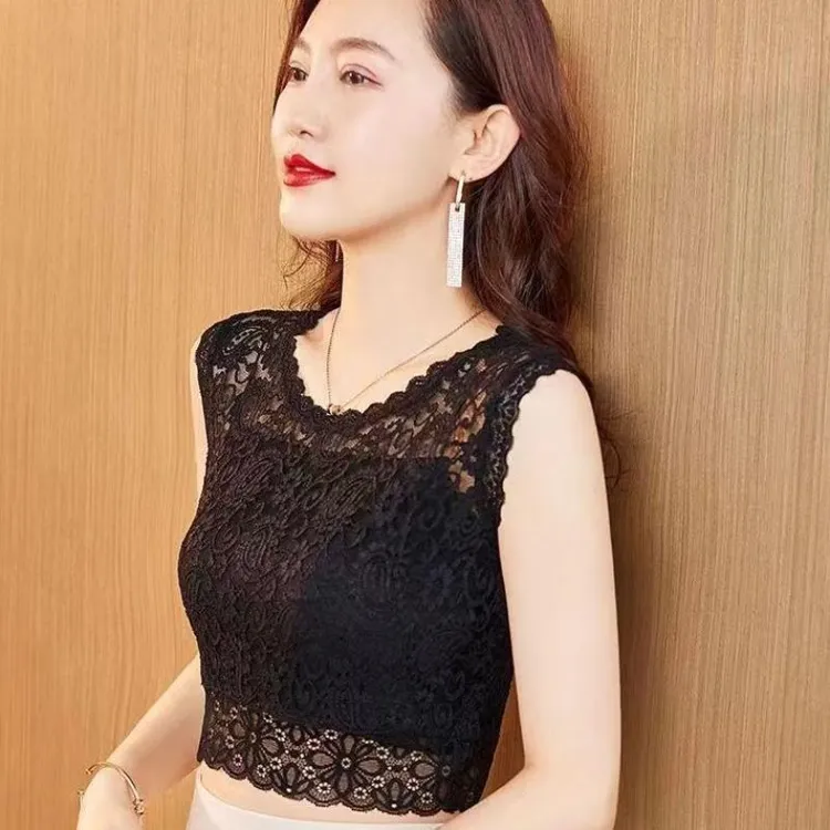夏季假领子新款女百搭春秋款时尚内搭爆款圆领蕾丝镂空打底衫