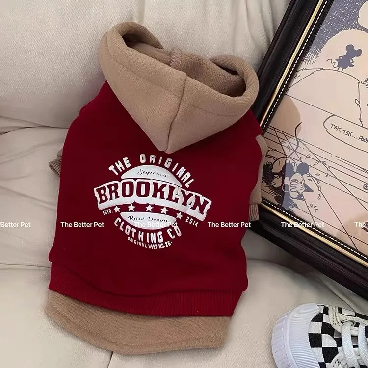 狗狗衣服秋冬款加绒连帽假两件帅气雪纳瑞贵宾比熊可爱衣服保暖