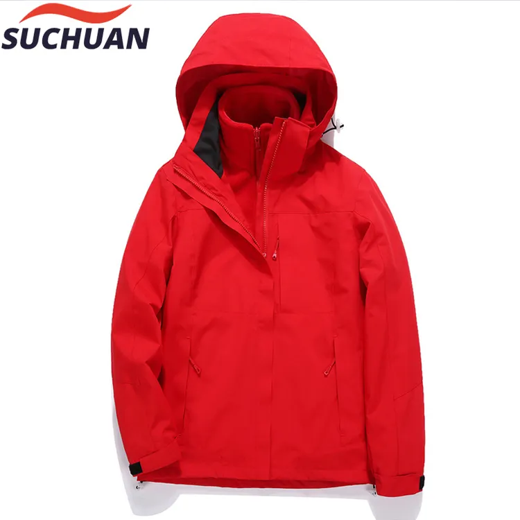潮牌日系大红色可拆卸冲锋衣女三合一户外可拆卸进藏外套男运动服
