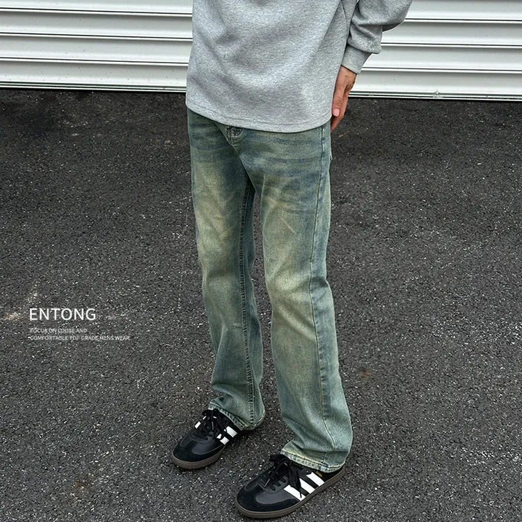 Entong美式复古做旧水洗潮牌牛仔裤男潮流vibe裤微喇显瘦百搭裤子