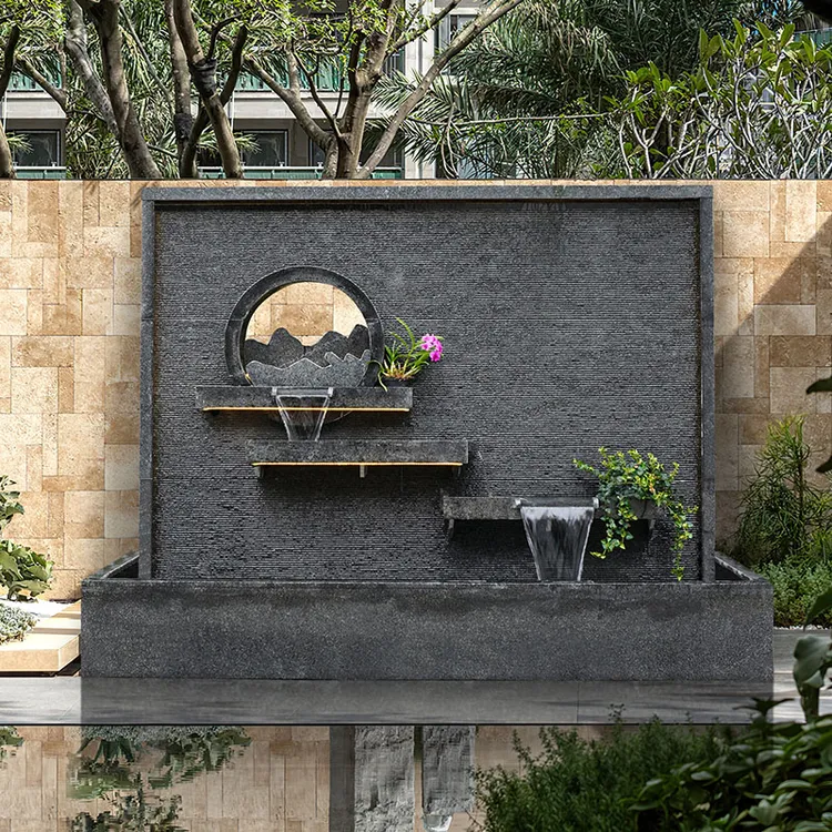 庭院石材水幕墙室外别墅酒店屏风隔断影壁墙流水喷泉摆件鱼池背景