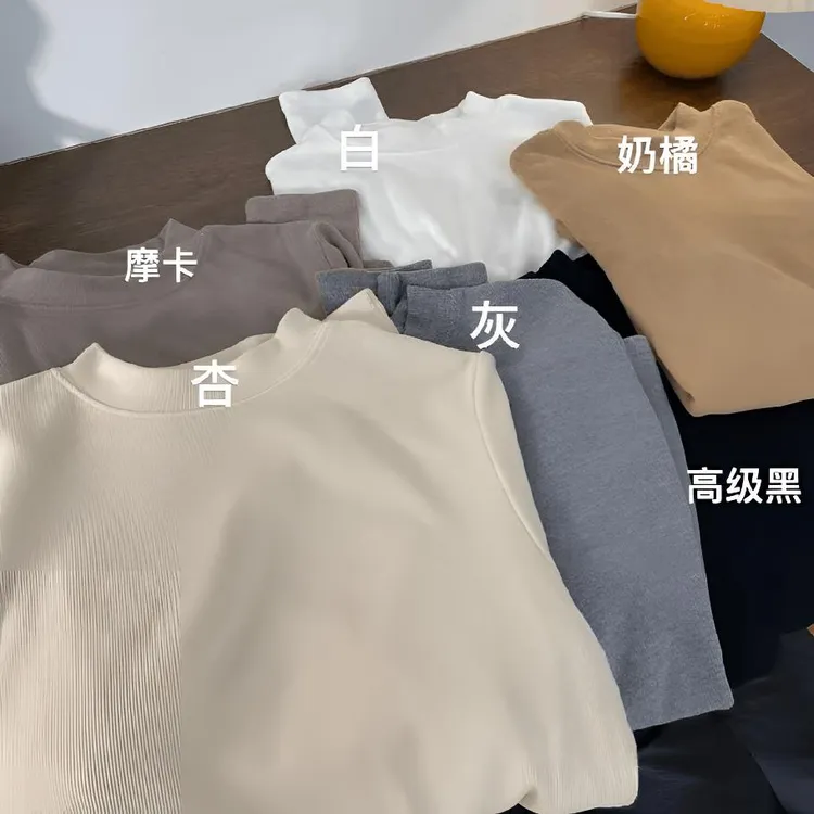 双面慕斯绒小立领软糯亲肤感显瘦百搭T恤女2025秋冬百搭打底衫