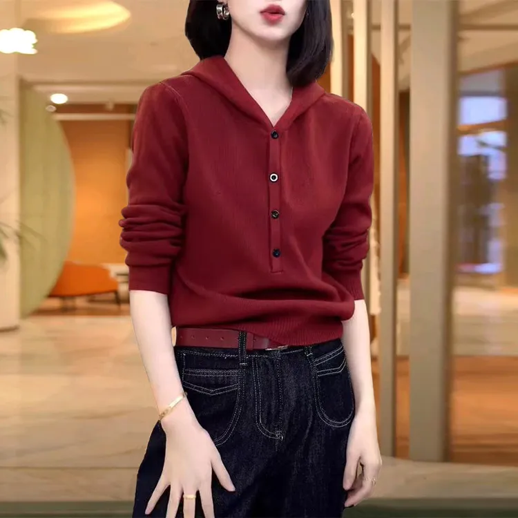 长袖短款毛衣连帽针织衫女新款秋季韩版高级感小个子显瘦打底上衣