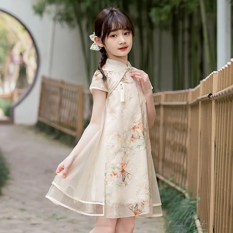 女童装夏装裙子2025夏季新款女宝连衣裙洋气国风绣花女童旗袍裙子
