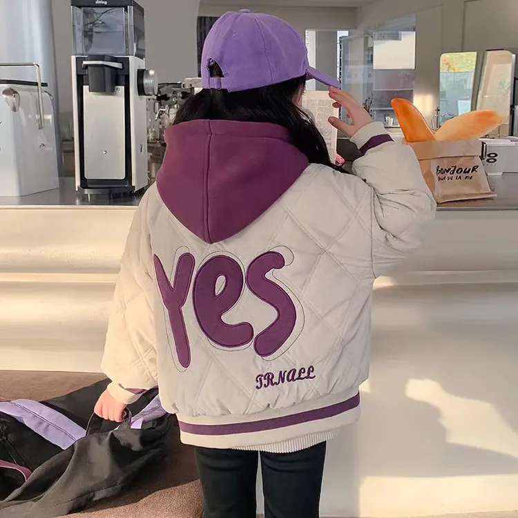 女童秋冬装棉衣2025新款中大儿童加厚连帽韩版棉服小女孩棒球服