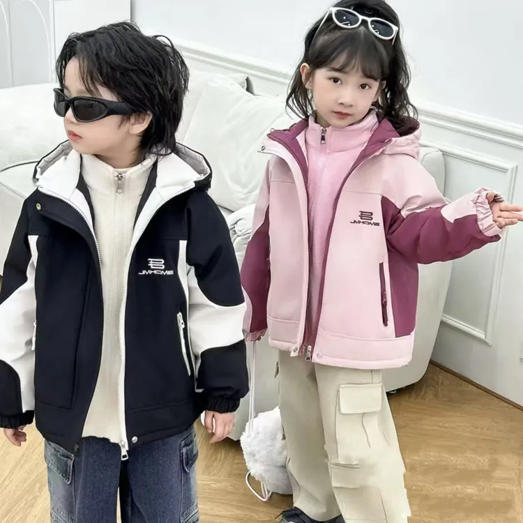 QIAERDE/洽尔德男女童装冲锋衣三合一摇粒绒两件套防水女童春装