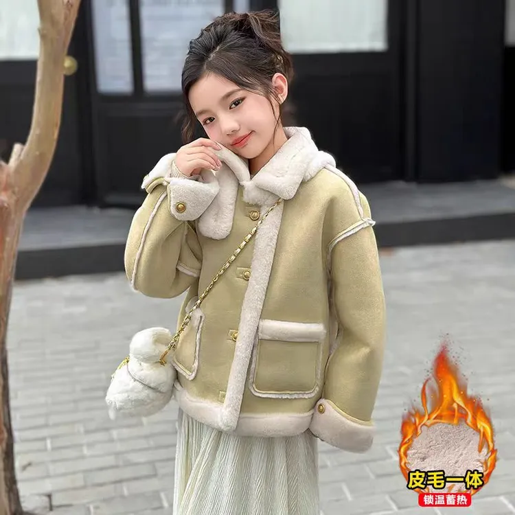 QIAERDE/洽尔德女童秋冬装加厚外套2025新款加厚加绒大衣儿童保暖