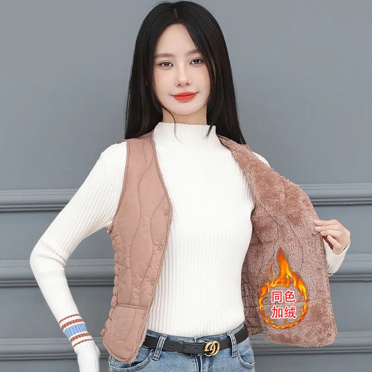 秋冬棉马甲女2025新款修身坎肩加绒马夹保暖背心短款百搭v领内胆